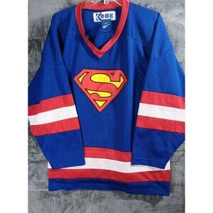 READ Kobe DC Comics Superman Hockey Jersey Mens Canada Long Sleeve V Neck Vtg